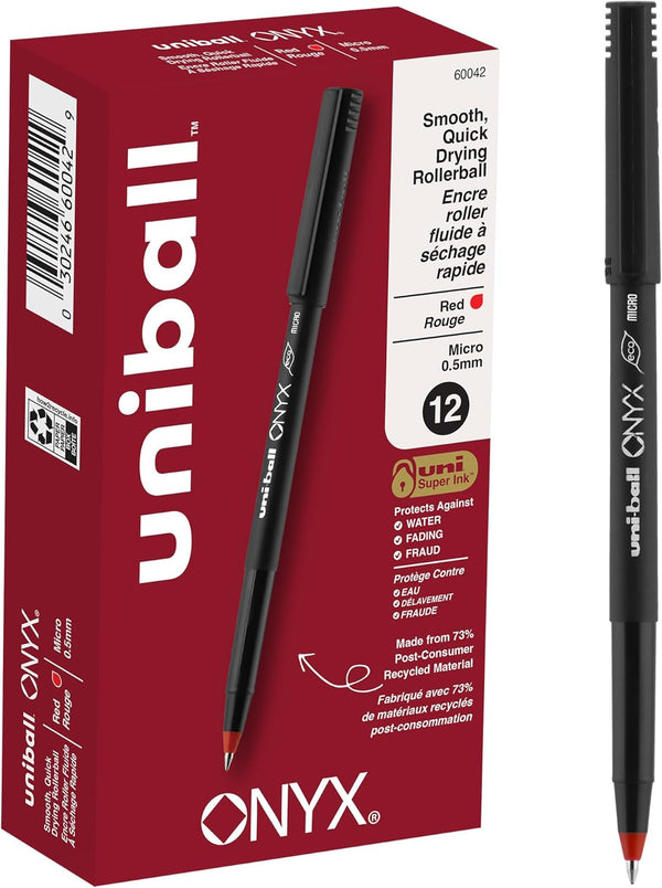 uni-ball ONYX Rollerball Pen, Micro Point (0.5mm), Red, 12 Count