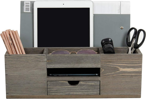 Liry Products Brown Wooden Desktop Organizer with Multiple Compartments, Rack Shelf for Office Supplies