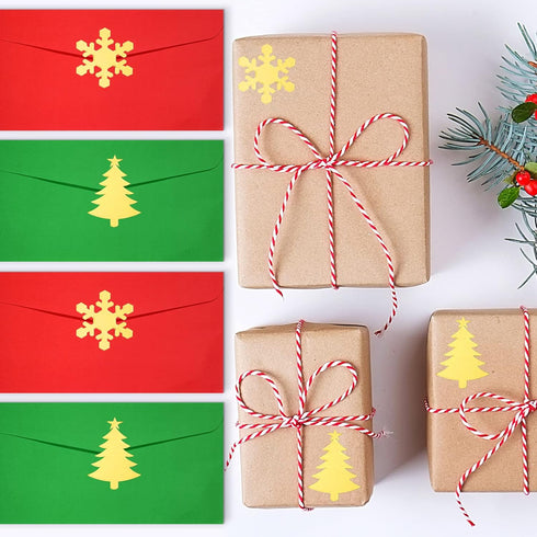 Christmas Envelopes with Green and Red Design, 200 Pcs Self Adhesive Greeting Card Pockets for Holiday Letters