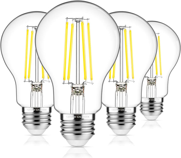 MAXvolador 60W Equivalent E26 LED Filament Light Bulbs, 850LM Daylight White, Non-Dimmable, 4-Pack