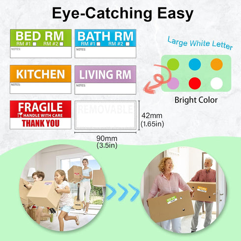 Yoget 42x90mm Large Home Moving Labels, 240 Labels with Color Coded Packing Stickers and Fragile Stickers