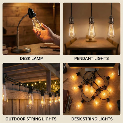 10 Pack ST40 Bulbs 7W E17 Bulbs Replacement for Outdoor String Lights, Intermediate Base Clear Incandescent Edison