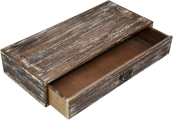 Office Desk Organizer with Drawers, Dark Brown Vintage Wood Desktop Storage Box for School Supplies, Makeup Storage