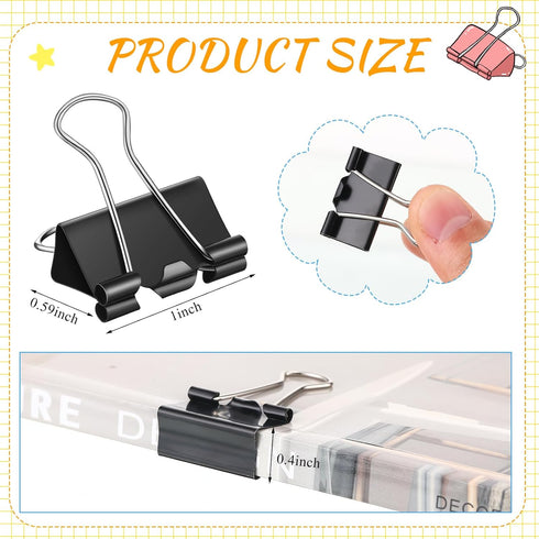 Jetec 500 Pieces Medium Binder Clips, Metal Paper Clamps for Teachers Students Classroom Office Supplies (1 Inch, Black)