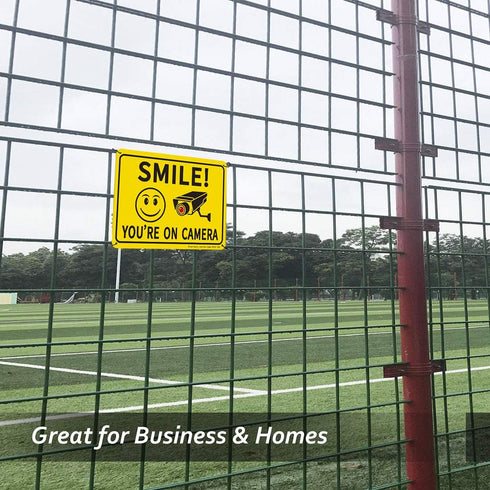 Sheenwang 2-Pack Smile You’re on Camera Sign, Video Surveillance Outdoor Signs, 10 x 7 in Aluminum Security