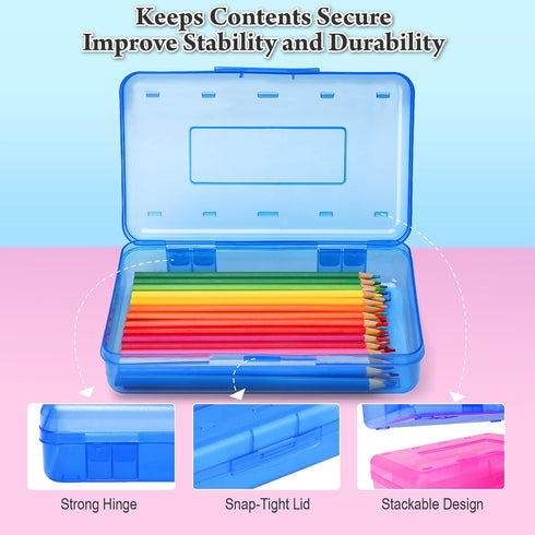 Plastic Translucent Pencil Box, Snap-Tight Lid Pencil Case for School and Office Supplies, 1 Pack, Standard Size