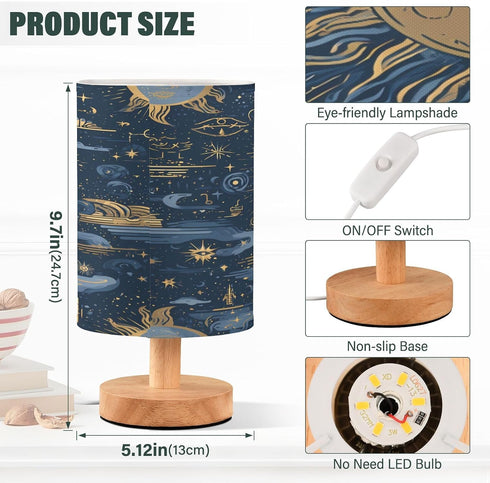 ALAZA Boho Bohemian Sun Cloud Bedside Table Lamp with USB Port for Bedroom Nightstand Lamps Night Light Linen Fabric