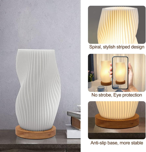 Zenply Dimmable Novelty Small Table Lamp, Vintage Style Striped Night Light for Bedroom, Living Room, Kids Room