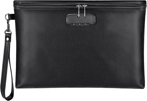 ZOOPIP Fireproof Money Bag with Lock, 11.2"x7.6" Fireproof Cash Bag with Zipper Closure for A5 Size Document (Black)