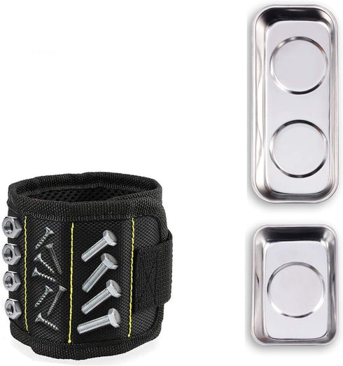 Magnetic Tray Set, 2PC Magnetic Tool Trays and Black Magnetic Wristband, Best Gift for DIY Handyman