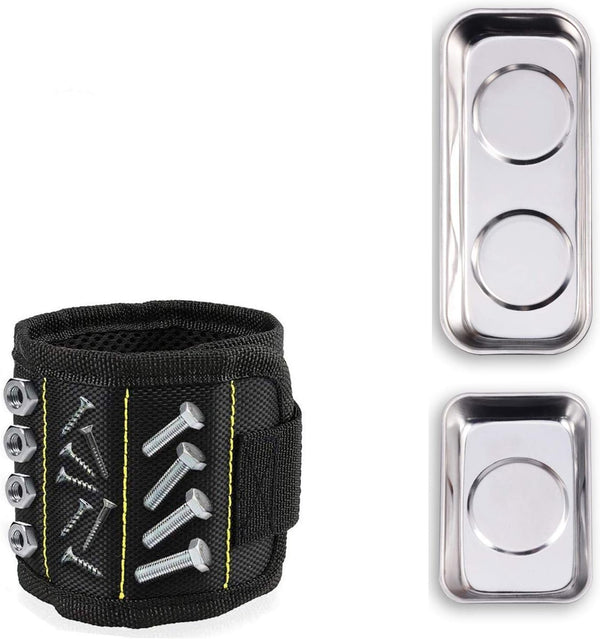 Magnetic Tray Set, 2PC Magnetic Tool Trays and Black Magnetic Wristband, Best Gift for DIY Handyman