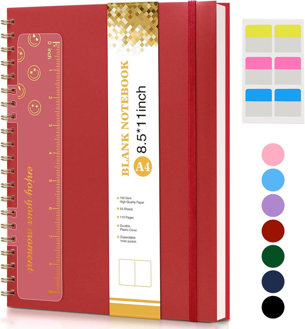 Blank Spiral Notebook Journal 8.5” x 11”, A4 Large Sketch Book for Women Men, 100 GSM Blank Paper