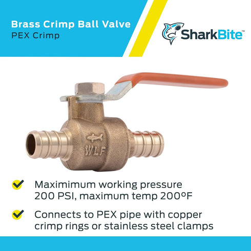 SharkBite 1/2 Inch Crimp Ball Valve, Brass Plumbing Fitting for PEX Pipe, PE-RT, 22461LFA