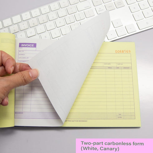 BAZIC Invoice Book - 50 Sets 5 9/16" x 8 7/16" 2-Part Carbonless, White & Bound Cover