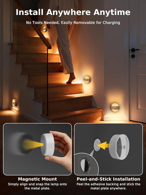 BR168 3 Pack Smiling Shark Linkage Motion Sensor Night Light LED Smart Linked PIR & Light Sensing, Rechargeable