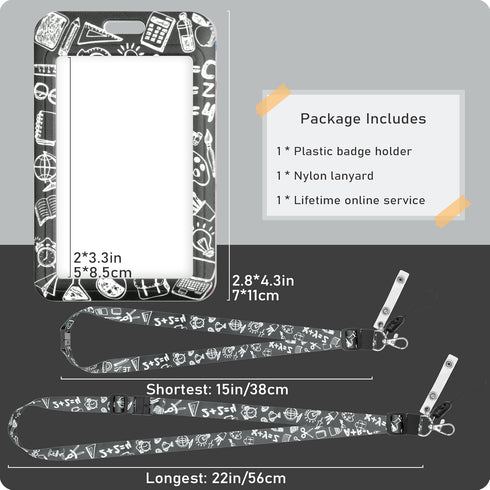 Teacher Sliding Badge Holder, Fun Print Plastic Badges Holders with Adjustable Lanyard for Office Supplies