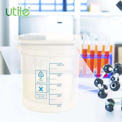 Utile 2 Pcs Plastic Beaker Set, 1000ml Measuring Beaker for Lab Science with Blue Printed Graduation, 4007.0281.2