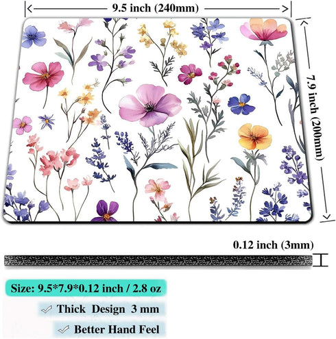 IMAYONDIA 9.5" 7.9" Computer Mouse Pads for Desk, Purple Wildflowers Floral Mouse Pad Small Square Computer Mousepad, x