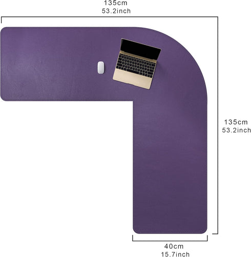 Mydours L-Shape Desk Pad, XXL Large Gaming Mouse Pad 54" L x 54" L x 16" W, Purple PU Leather for Home and Office