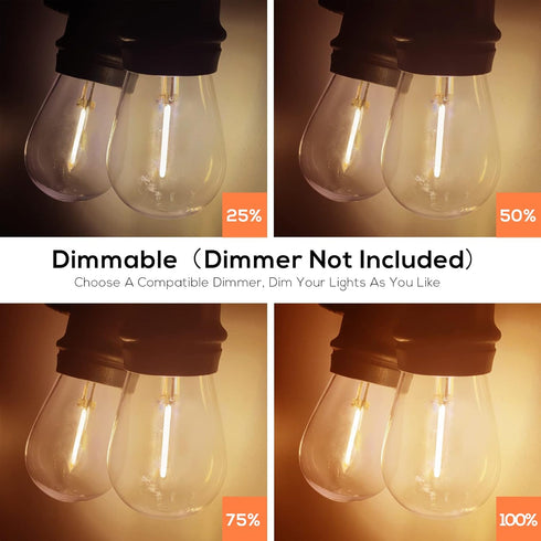 51FT 17 18 Dimmable Bulb Banord Outdoor Shatterproof LED String Lights, Waterproof Hanging Sockets with x LED Garden