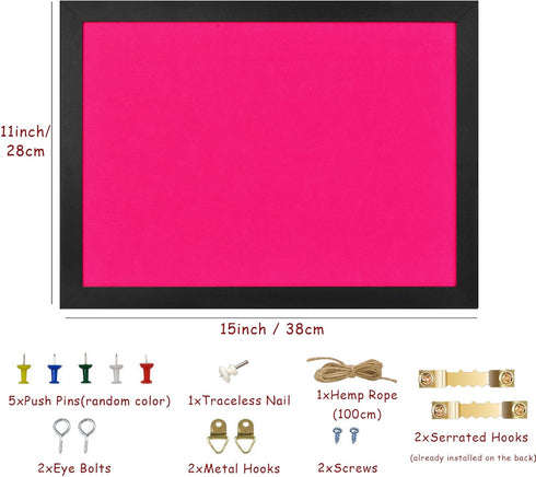 Pink Bulletin Boards Cork Board with Felt, 15"x11" Small Display Pin Board Vision Board for Walls, Jewelry, Notes, Collection, Photos, Office, Wood Framed(Black) & Felt(Pink), 1pc by origreen
