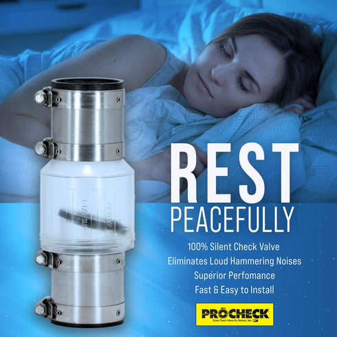 ProCheck Quiet Silent Sump Pump Check Valve - 1-1/2“ with Stainless Steel Vibration Resistant Couplings