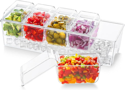 Lifewit Ice Chilled Condiment Caddy with 5x20 oz Containers, Condiment Server with