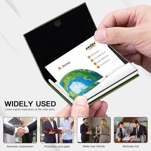 Padike Business Card Holder - Professional PU Leather & Stainless Steel Multi Card Case, Wallet for Men & Women