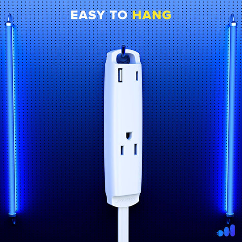 Maximm 360 Rotating Flat Plug Extension Cord, 3-Outlet with USB-C and USB-A Ports, 1FT, UL Certified, White