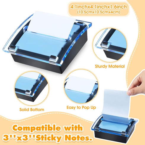 Pop Up Notes Dispenser, Black Base Clear Top Sticky Notes Holder for 3 x 3 Inch Sticky Notes, School Office Home