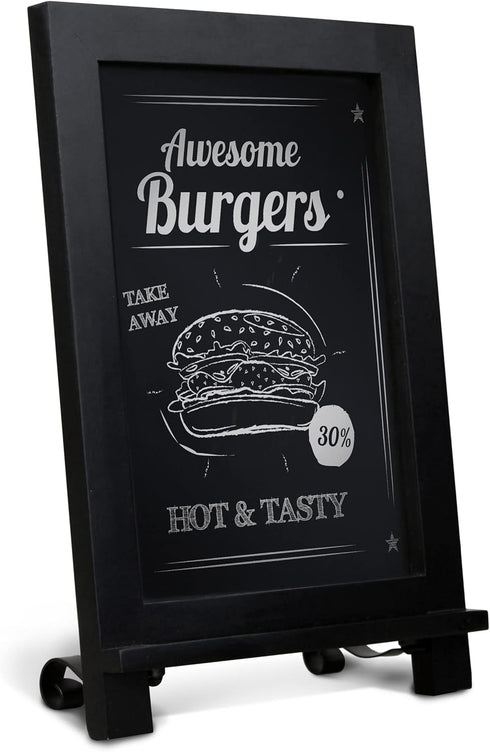 HBCY Creations Black Wooden Tabletop Chalkboard with Legs, Vintage Wedding Table Sign, Memo Board (9.5” x 14” Inches)
