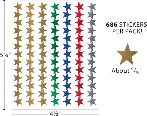 Teacher Created Resources Assorted Foil Stars Stickers Valu-Pak, Red, Blue, Gold, Green, Silver (6644)