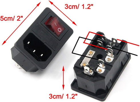 Antrader 2pcs AC250V 10A IEC 320 C14 Inlet Panel Socket with Fuse and Red Light Rocker Switch