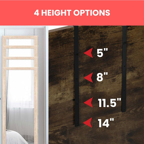 BLACK Over-The-Door Mirror Hanger Set (Heavy Duty) | Adjustable 14.5-inch Door Mirror Hooks with Protective Lining