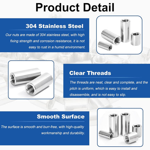 MroMax 5Pcs M6 Round Connector Nuts - 304 Stainless Steel Rod Coupling Nuts for Camera Pan, Lamp Bracket
