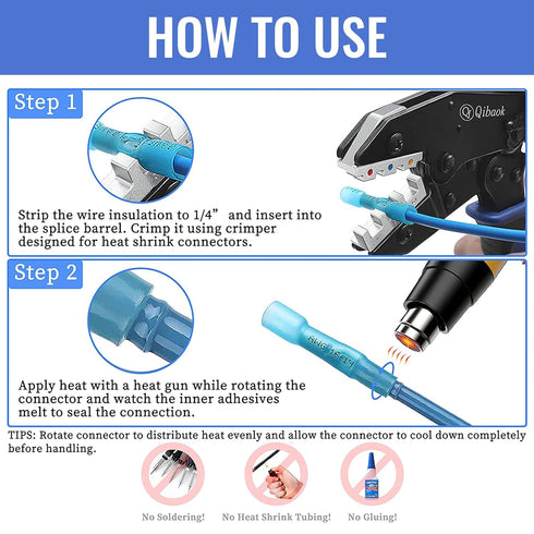 120 PCS Heat Shrink Wire Connectors Qibaok Insulated Electrical Terminals Kit - Waterproof Marine Crimp Connector