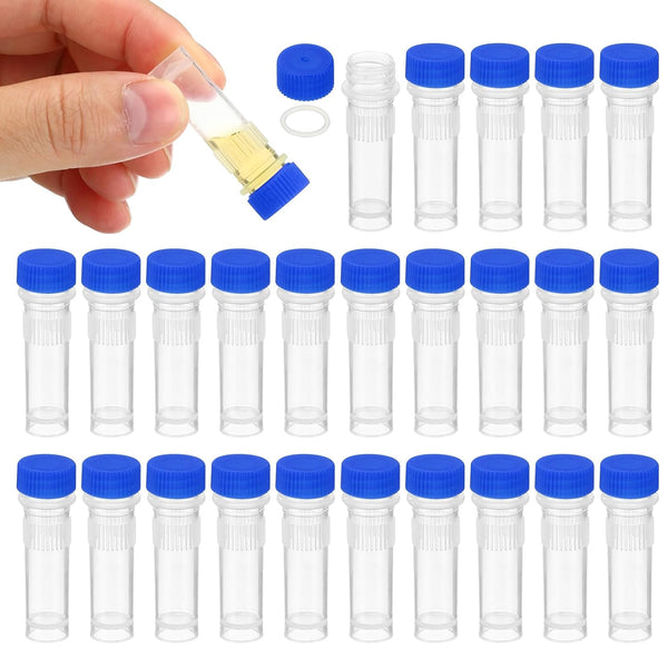 PATIKIL 1ml Plastic Cryogenic Vials, 25Pcs Self Standing Screw Top Frozen Test Tube, Blue Cap
