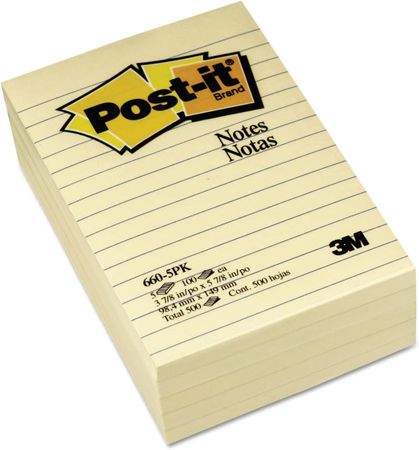 Original Pads in Canary Yellow, Lined, 4 x 6, 100-Sheet, 5 Pack of Sticky Notes