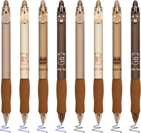 BAYTORY 8Pcs Cute Retractable Erasable Gel Pens, Blue and Black Ink, Smooth Writing for Note Taking