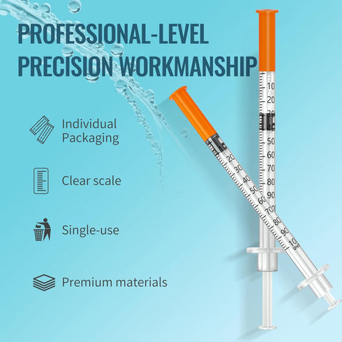 31G 1cc/ml, 5/16" 8mm Pack 100 Lab Liquid Measurement of Individually Wrapped
