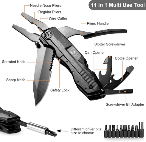 Multitool Pocket Pliers Folding Knife Stainless Steel Survival Camping Knife Bottle Opener Screwdrivers Liner Lock Durable Sheath Gifts for Men Perfect Multipurpose Folding Utility Plier SurvivalGear by sawkit