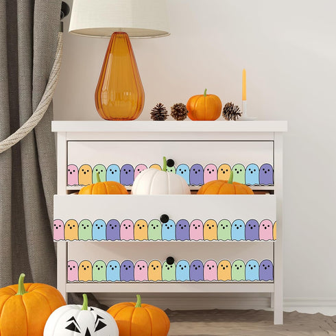 Whaline 32.8Ft Halloween Bulletin Board Border - Pastel Color Ghost Die Cut Trim Roll for Classroom