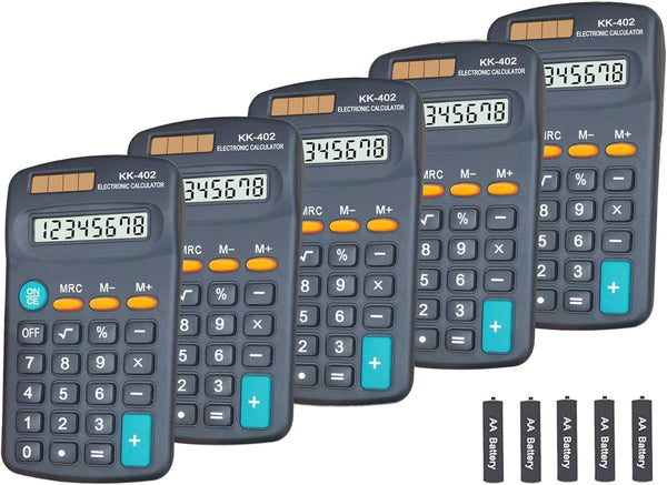 Basic Calculator Dual Power, 8 Digit Desktop Calculator (Black, Set of 5)