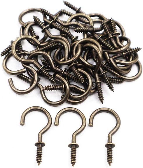 Antique Brass Ceiling Hooks, 7/8'' Vintage Bronze Cup Hook, Screw-in Light Hooks (40 Pack)