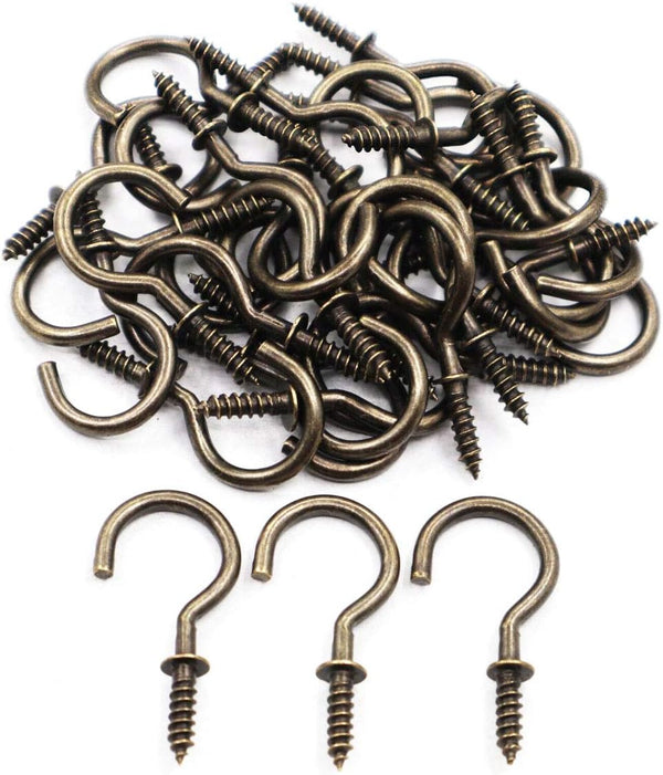 Antique Brass Ceiling Hooks, 7/8'' Vintage Bronze Cup Hook, Screw-in Light Hooks (40 Pack)