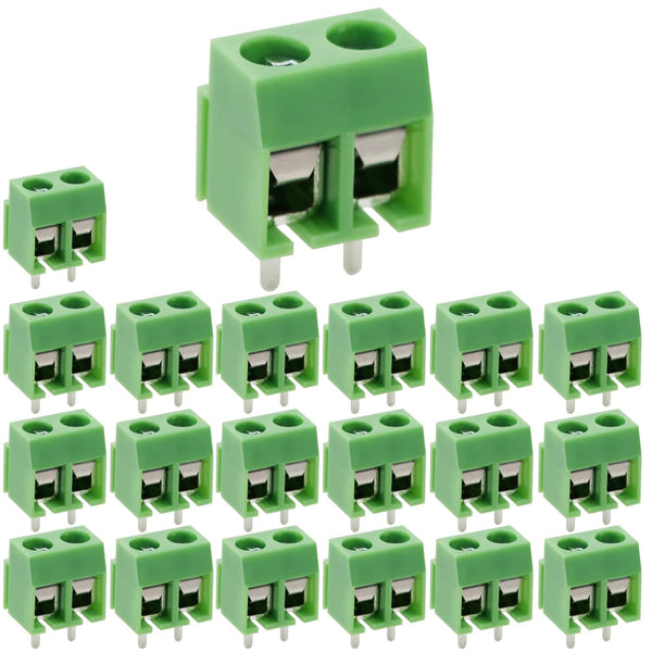 Green 20PCS 2P 2 Pin Screw Terminal Block Connector, 5mm Pitch for Arduino, 8A 250V