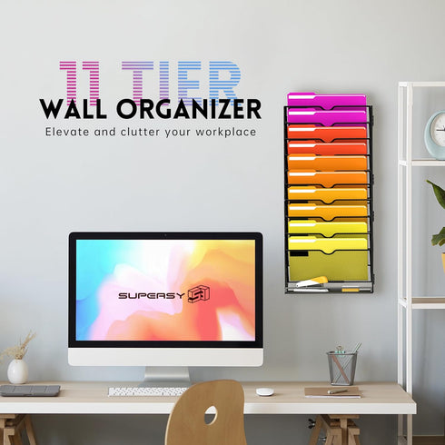 Wall File Organizer, 11-Tier Mesh Hanging File Organizer for Papers, Folders, Ideal for Office Home, Black