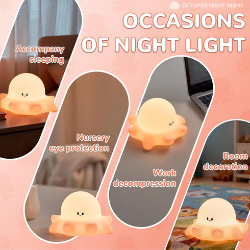 DAMELYN Octopus Night Light for Kids, Adjustable and Timed Silicone Night Lamp, Octopus Lamp Room Decor for Nursery