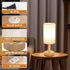 Cozy Small Bedside Table Lamp with AC Outlet, Natural Wood Base & Linen Shade, Mini Cute Warm White Nightstand Boho