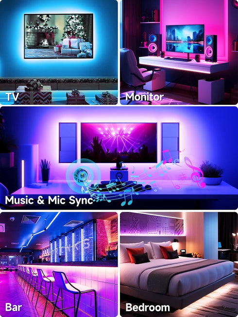 TV LED Lights, 13.1ft RGB Color Changing Light Strip for 45-65 Inch TV with Remote & Music Sync Control